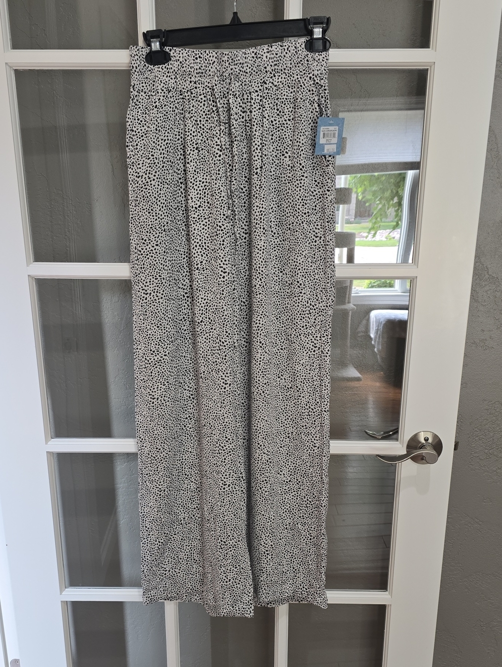 Eidon Speckled Wide-Leg Pants in Black & White — Lightweight Pull-On Style